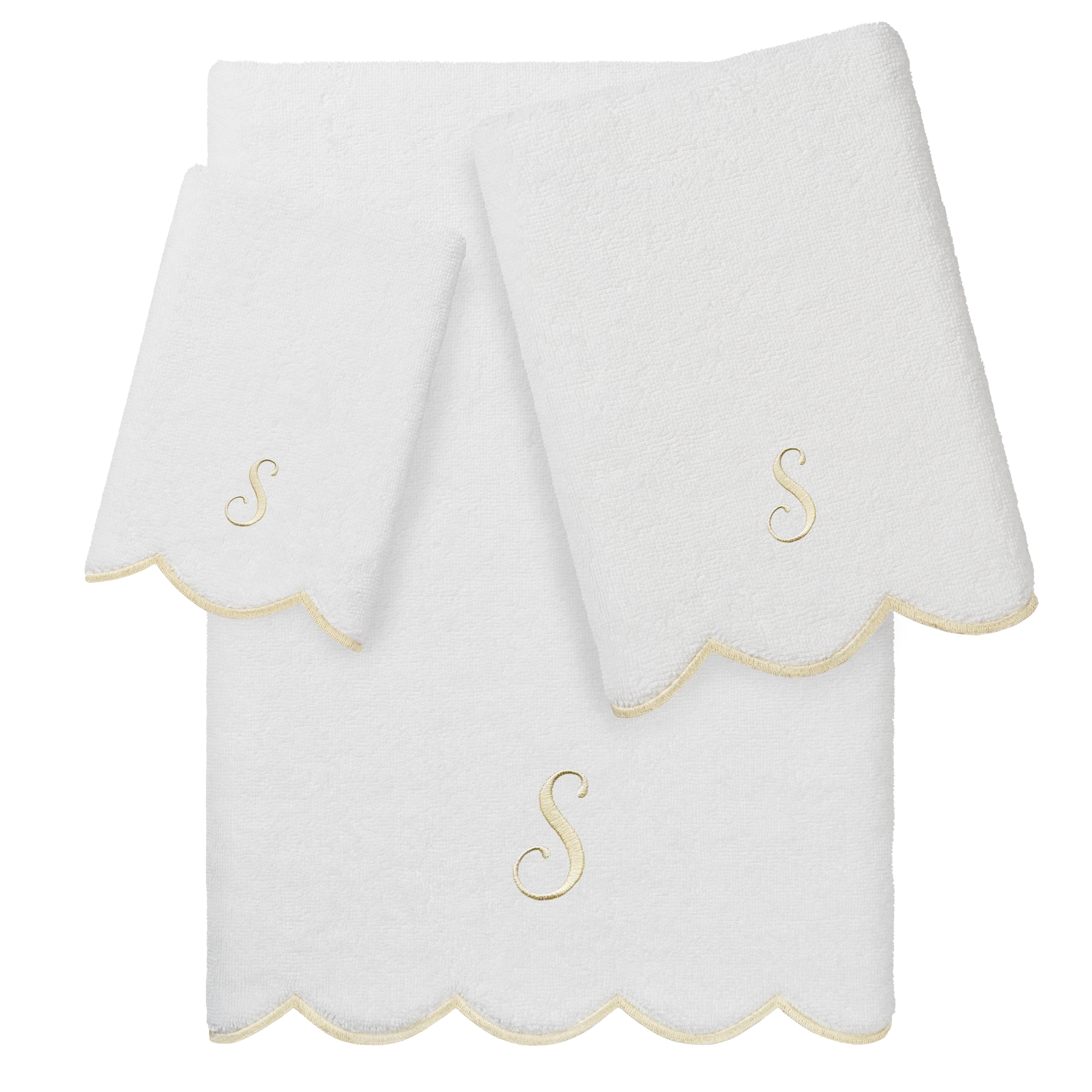 Authentic Hotel and Spa 100% Turkish Cotton Beige ADORNIA Scallop Personalized 3 Piece Towel Set - 3 Piece Set