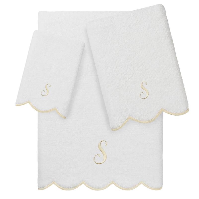 Authentic Hotel and Spa 100% Turkish Cotton Beige ADORNIA Scallop Personalized 3 Piece Towel Set - 3 Piece Set - S