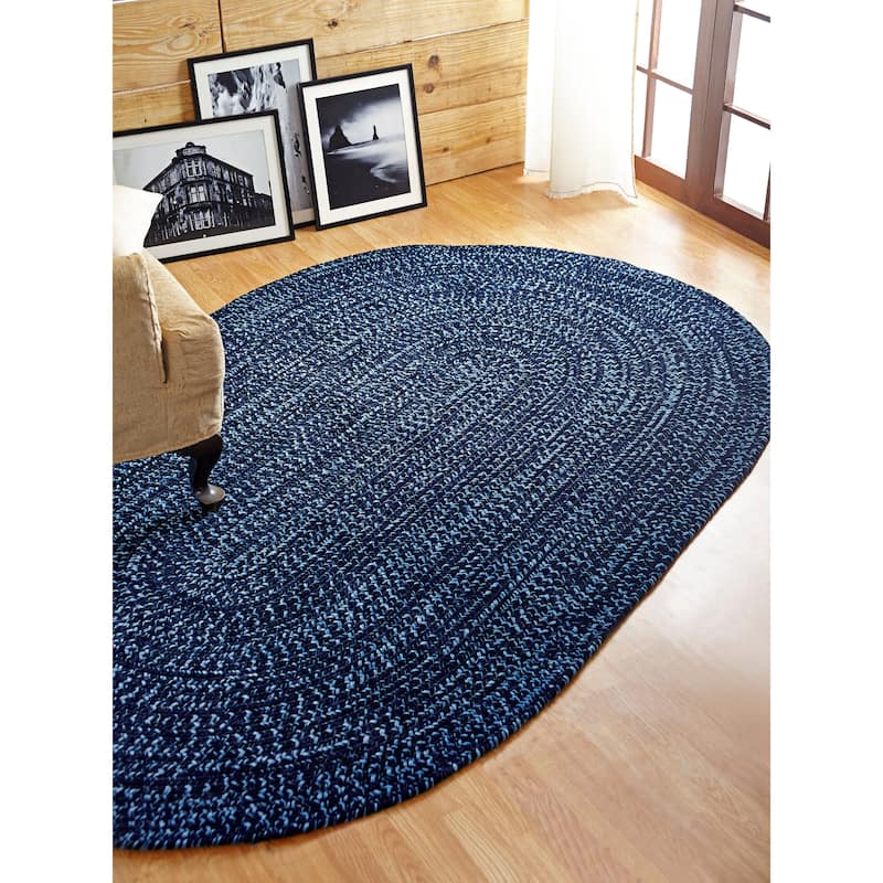 Better Trends Chenille Tweed & Solid Braid 100% Polyester Stain Resistant, Double Sided Reversible Indoor Area Rug - 60" x 96" Oval - Navy & Smoke Blue