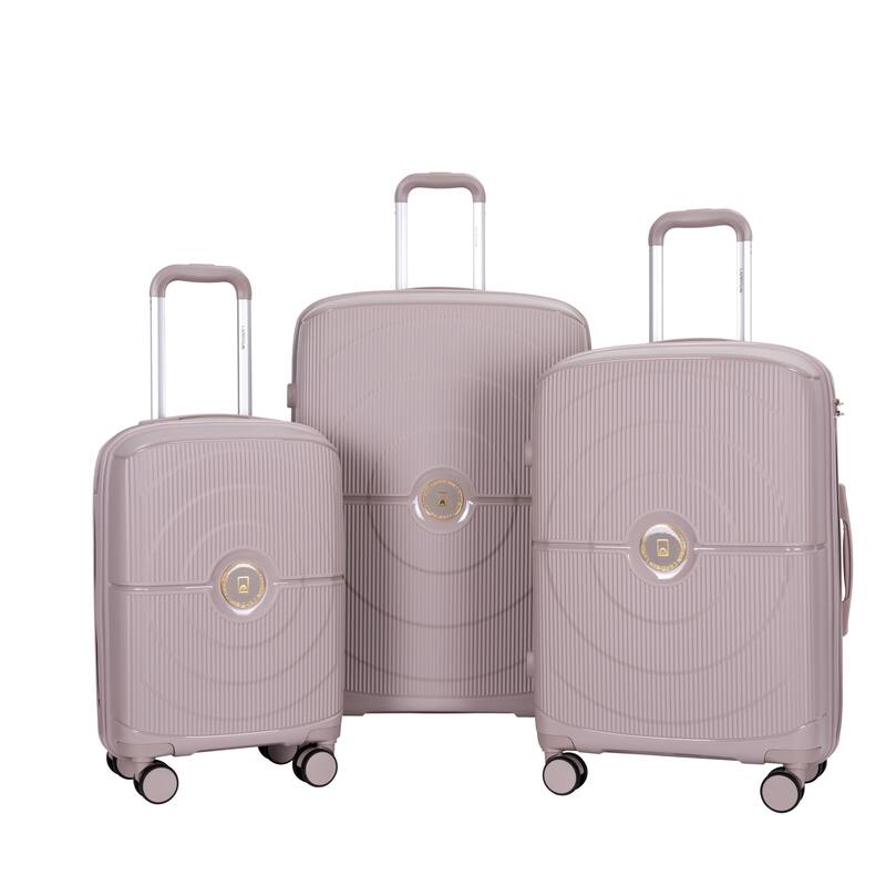 Hardshell Suitcase Double Spinner Wheels PP Luggage Sets Lightweight Durable Suitcase with TSA Lock,3-Piece Set - Greige