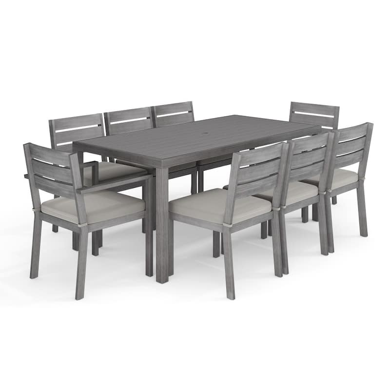 Martha Stewart All-Weather Patio Set with 71" Table and 8 Stackable Dining Chairs - 71"D x 35"W x 30"H - Gray