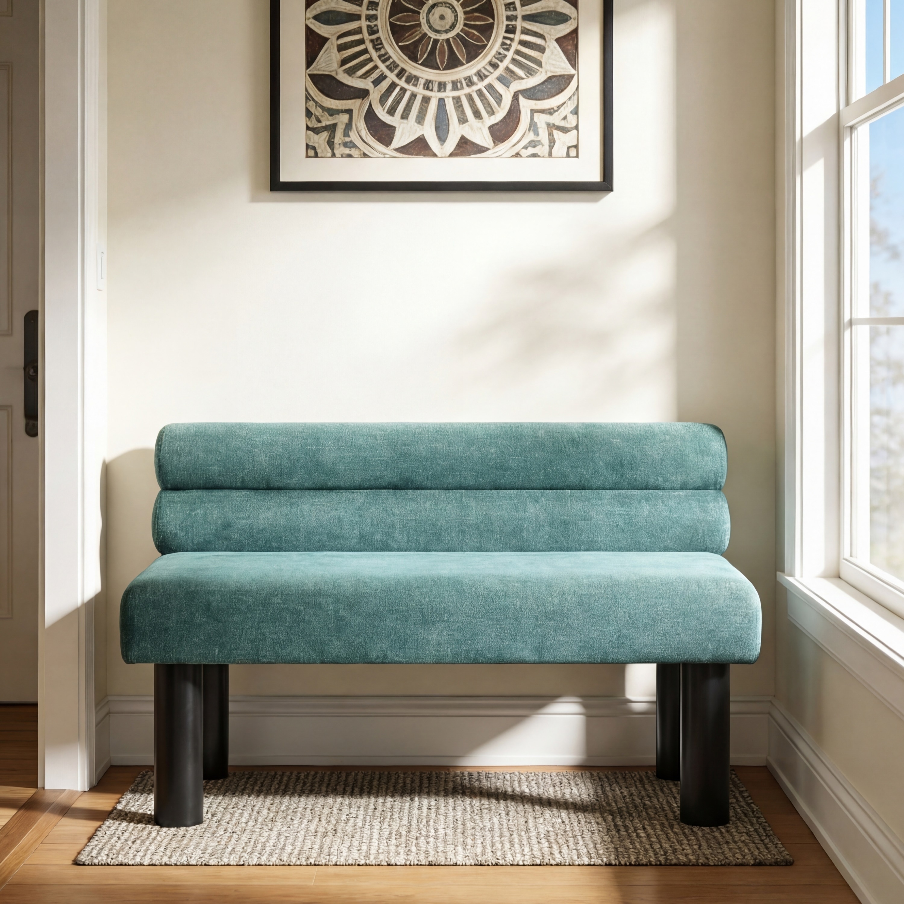 Upholstered Dining Bench with Rubber Wood Legs 300lbs Support