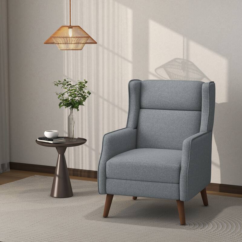 Cotton Linen Accent Chair with Wood Legs - Dark Grey
