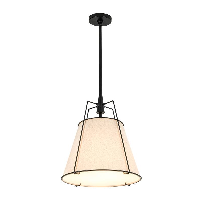 Mid Century 4-Light Conical Ivory Linen Lantern Pendant Ambient Light