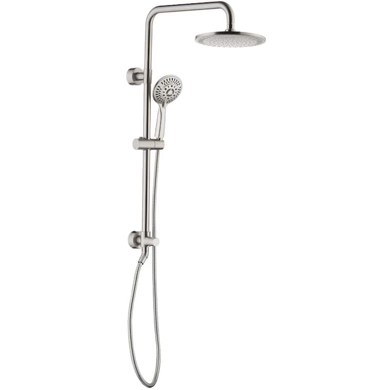BRIGHT SHOWERS Rain Shower heads system including rainfall shower head and handheld shower head with height adjustable holder - 1.8 Gallon Per Minute - Brushed Nickel
