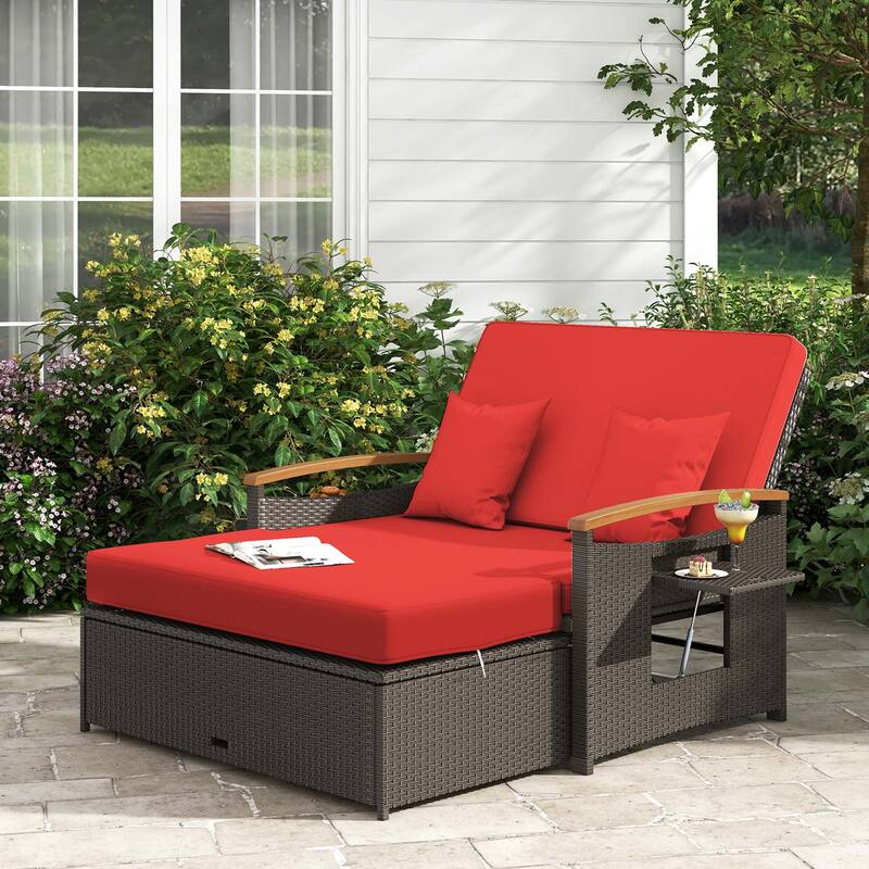 Costway Patio Rattan Daybed Set with Cushioned Loveseat & Storage - See Details