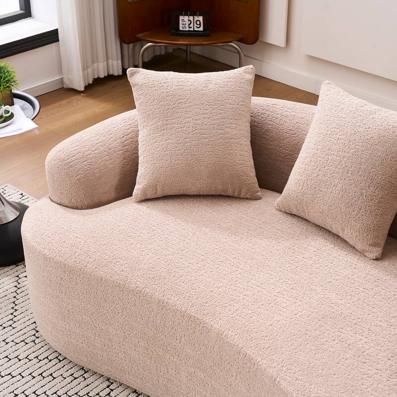 Warm Beige Curved Loveseat, Apricot Cream, Chenille & Foam+Spring, 65" L x 39" W x 26" H