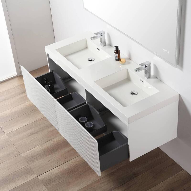 Blossom Positano 60" Floating Double Sink Vanity with Side Cabinets