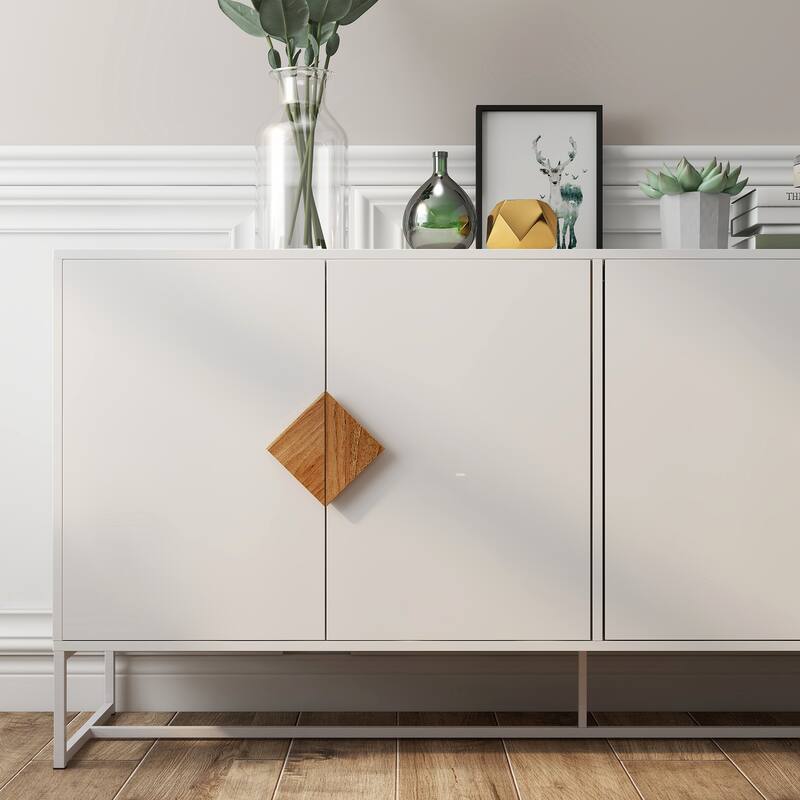 Modern Sideboard Buffet Cabinet Entrance Cabinet with 2 Storage Compartments and Square Handles, for Living Room