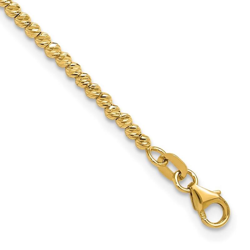 Curata 14k Yellow Gold 7.5" 2mm Polished and Sparkle Cut Beaded Bracelet