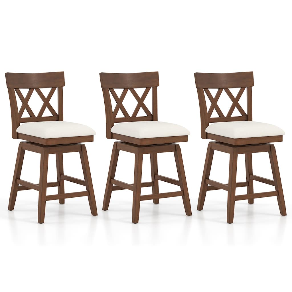 Gymax 26'' Bar Stool Wooden Chair Set of 3 w/Contoured Backrest Swivel