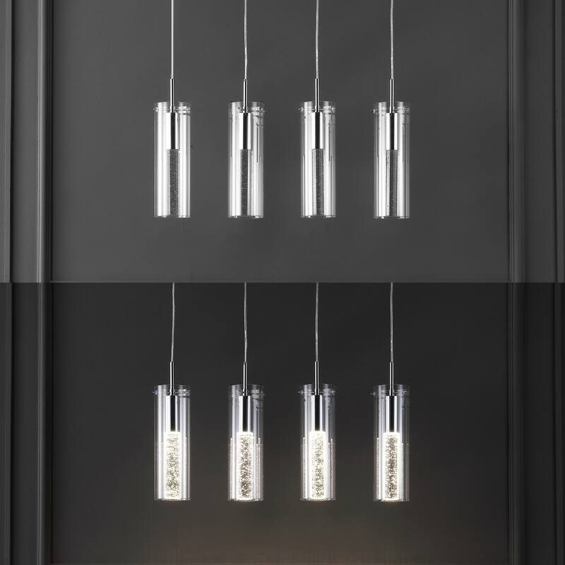 Zinnia Modern Style Iron/Crystal/Glass Integrated LED Linear Pendant, Chrome by JONATHAN Y