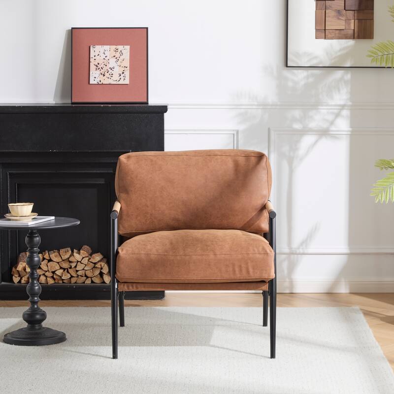 PU Chair with Wood Arms & Metal Frame