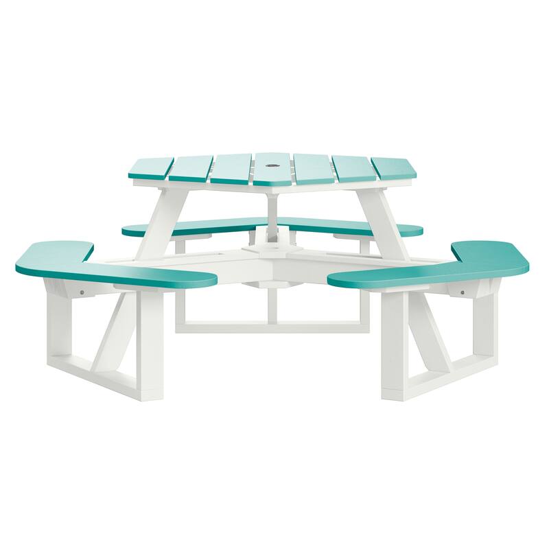 Shoreline Hexagon Picnic Table - White and Seaglass Blue
