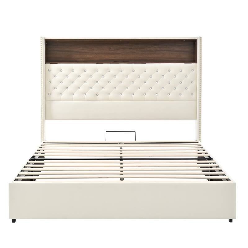 Luxurious Design Platform Bed Frame with USB Port and Night Light