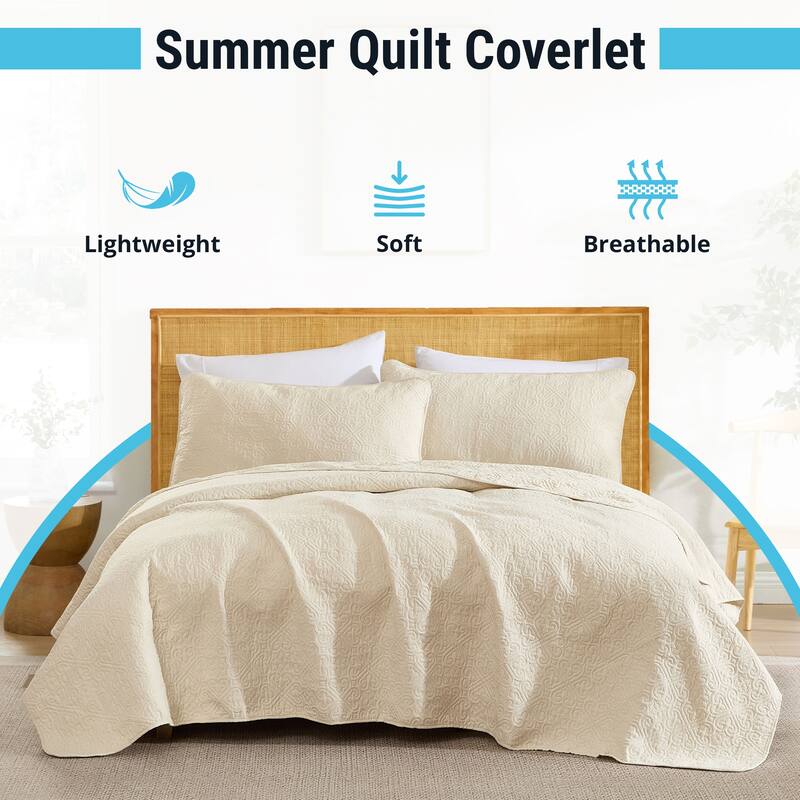 HLC.ME Lorenzo - 3 Piece Size Quilt Set, Lightweight Bedspread Coverlet Set.