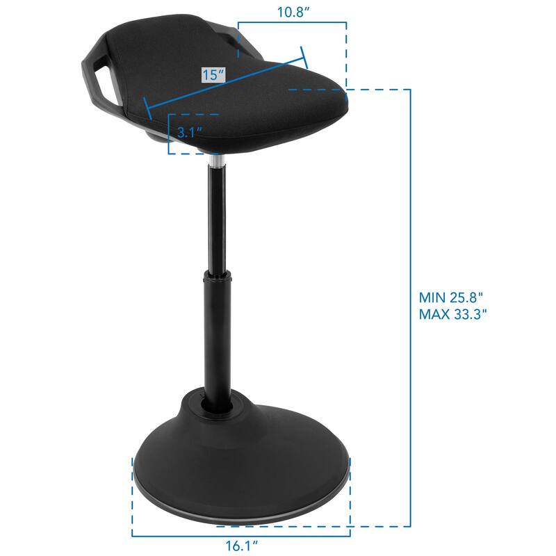 Mount-It! Ergonomic Sit Stand Stool [360-deg Tilt] Height Adjustable, Leaning Chair for Standing Desk - Black