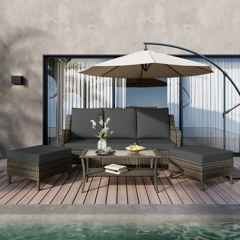 Outdoor 6 Pieces Rattan Patio Furniture Set