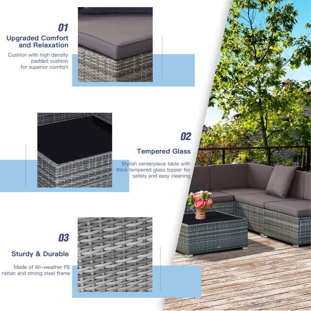 Siara 7-piece Rattan Wicker Sectional Patio Set by Havenside Home Grey