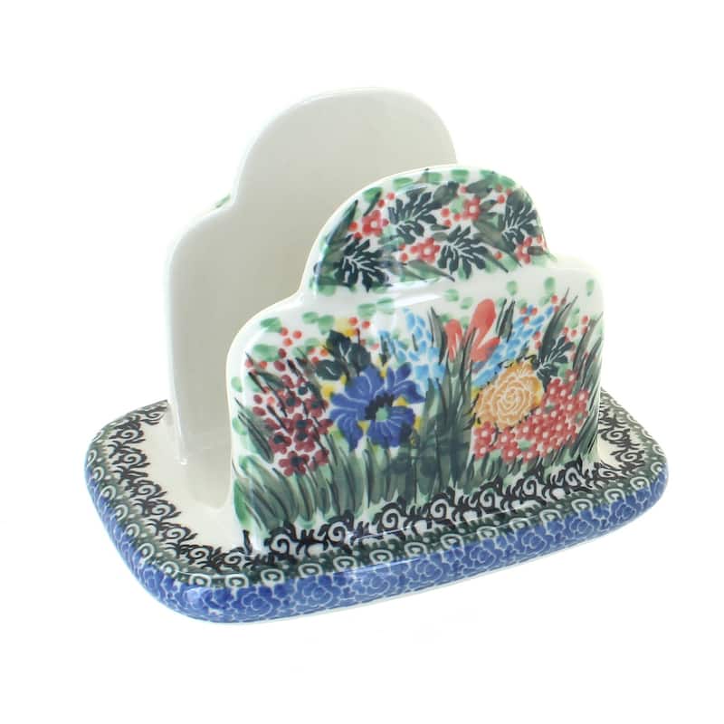 Blue Rose Polish Pottery 487 Ceramika Artystyczna Napkin Holder