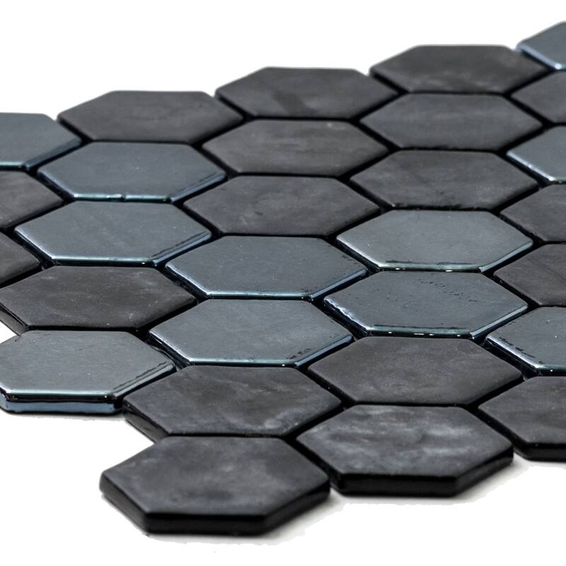 The Tile Life Eterna Hex 2x2 Opi Black Glass Mosaic Floor, Backsplash & Wall Tile