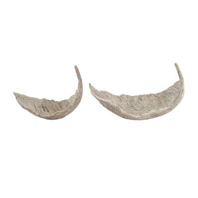 Resin Leaf Textured Decorative Bowl with Brown Details - Set of 2 Champagne - Roche River Decor