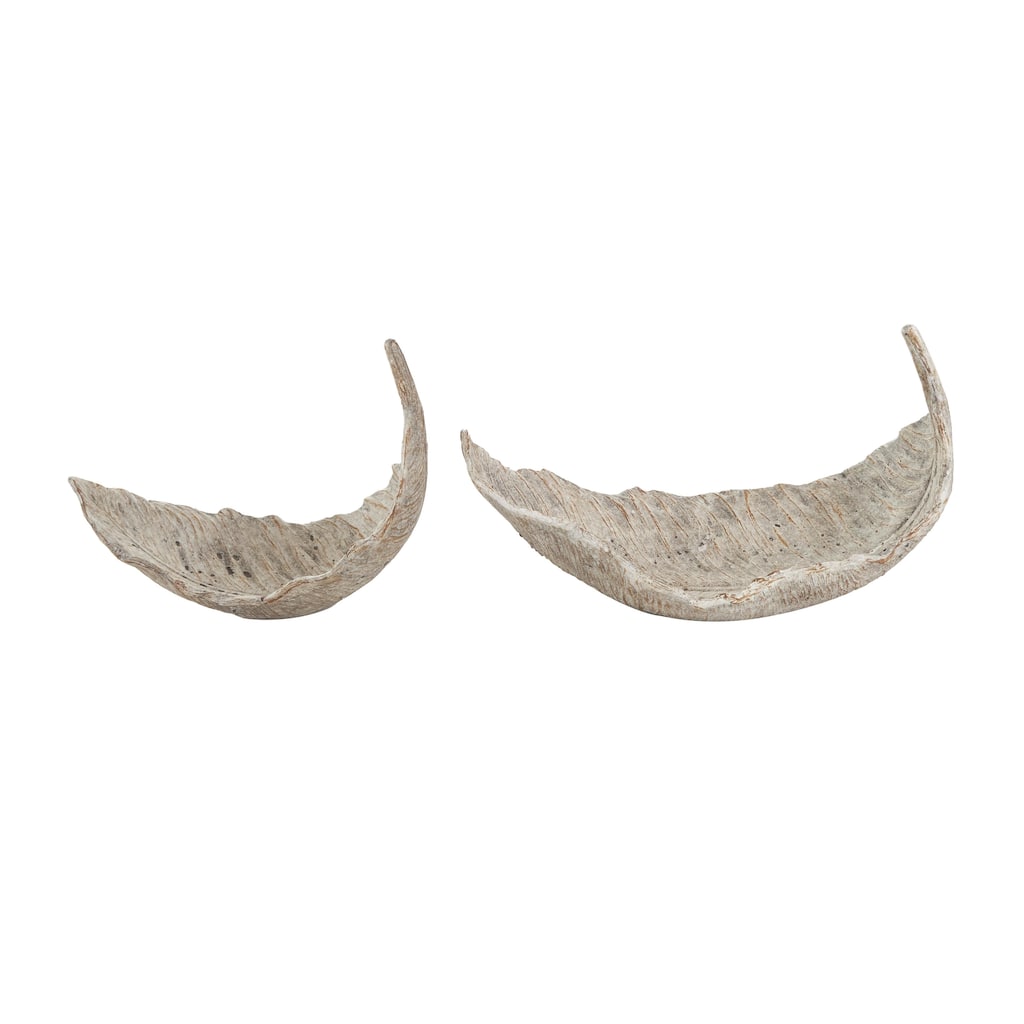 Resin Leaf Textured Decorative Bowl with Brown Details - Set of 2 Champagne - Roche River Decor