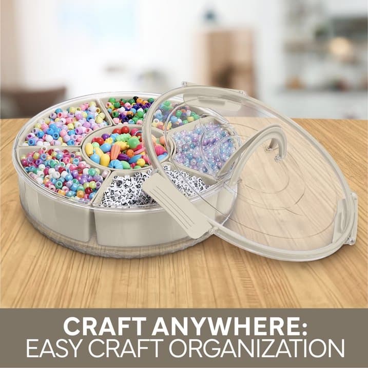 COOK WITH COLOR Round Snackle Box – 6-Compartment Serving Tray with Lid and Handle,Kids Lunch Box & Meal Prep Snack Container