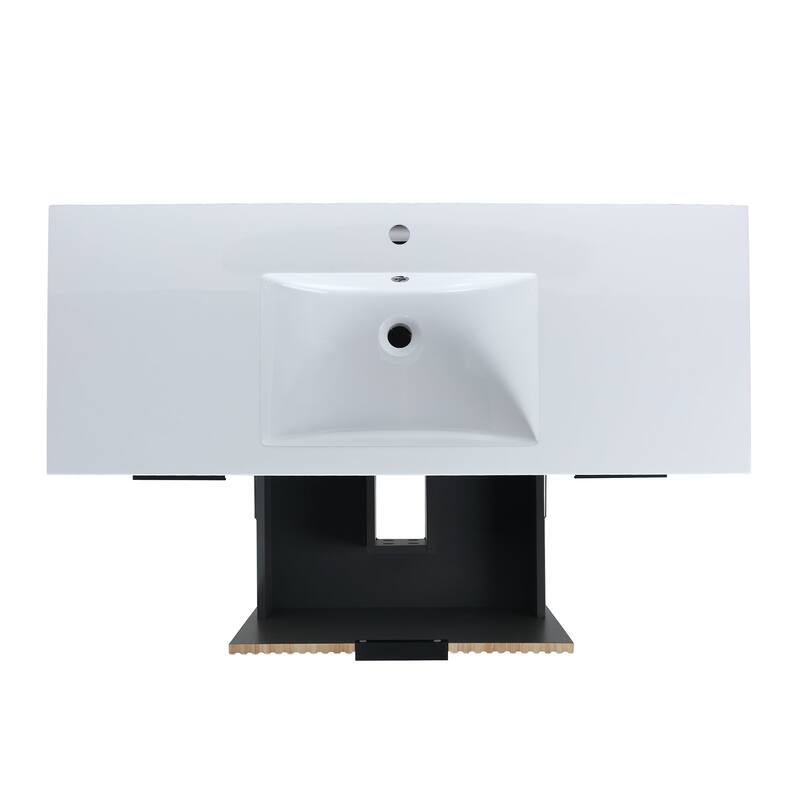 48 inch Maple Plywood Freestanding Bathroom Vanity Set with Open shelf and Integrated Resin Sink