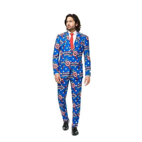 Red and Blue Captain America Men Adult Suit - Small