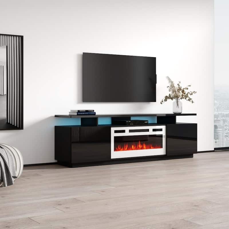 Meble Furniture Eva Modern 71" Electric Fireplace TV Stand with LED Lighting for up to 80" TVs