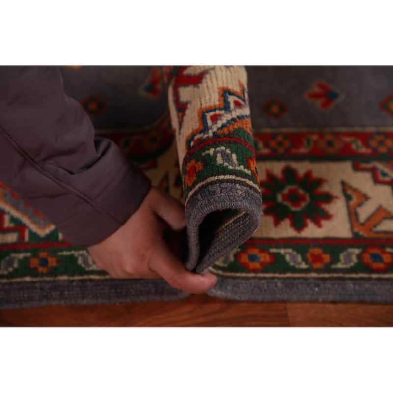 Gray Kazak Foyer Rug Oriental Handmade Wool Carpet - 2'9"x 4'1"