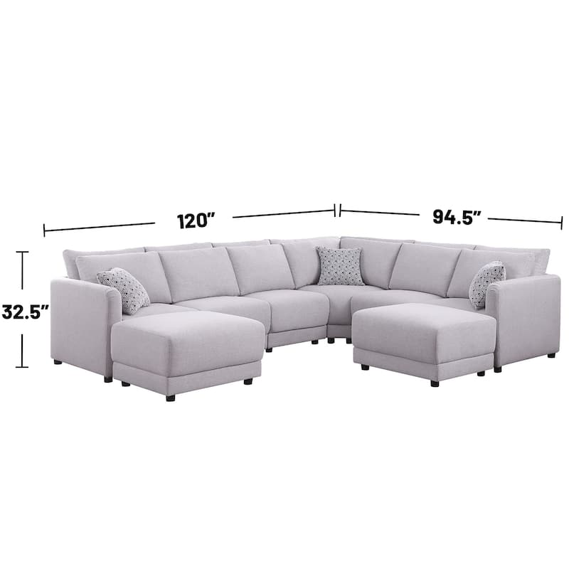 Reversible L-Shape Sectional Sofa with Ottoman in Light Gray