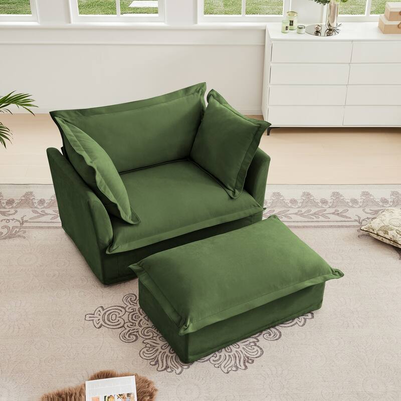 Modern Upholstered Single Sofa Chair with Ottoman, Pillows Oversized Armchair Accent Chair, Deep Seat Reading Chair fo Apartment