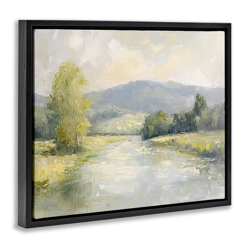Stupell Abstract River & Mountain Scene Framed Floater Canvas Wall Art Design By Petal Prints Design