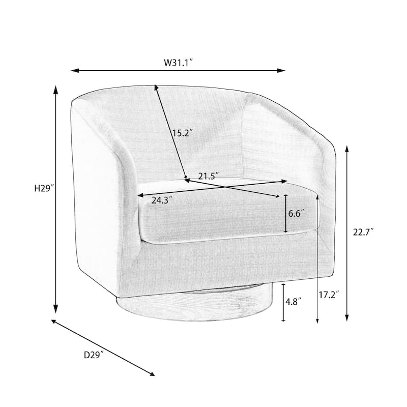 UIXE 360° Swivel Barrel Accent Chair Velvet Armchair For Living Room