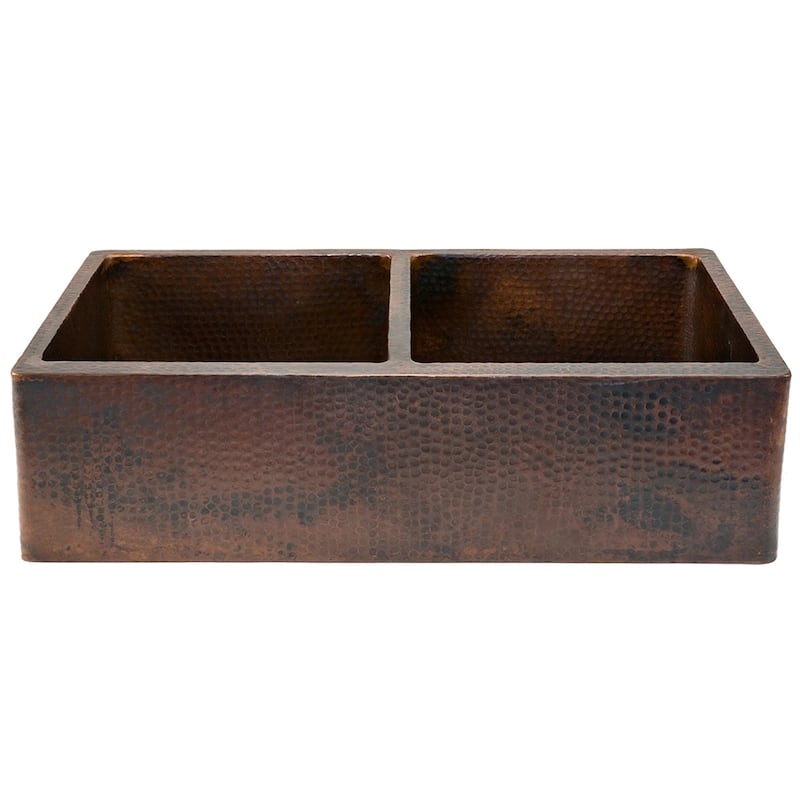 33-in Hammered Copper Apron Front 50/50 Double Basin Kitchen Sink (KA50DB33229)