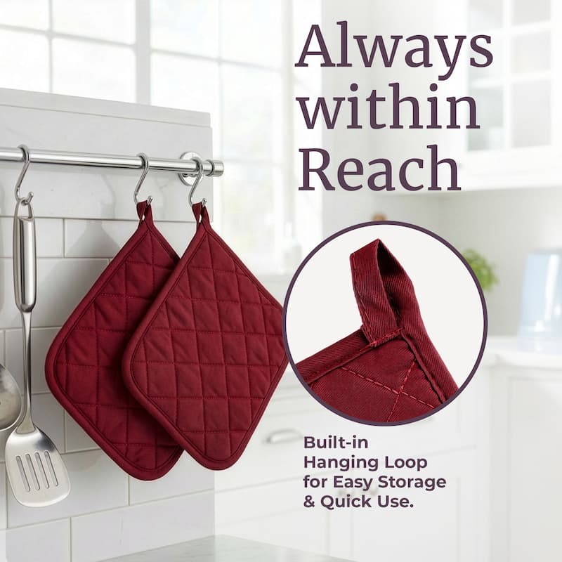 Pot Holder Set With Silicone Grip, Quilted And Heat Resistant (Set of 2) By Windsor Home