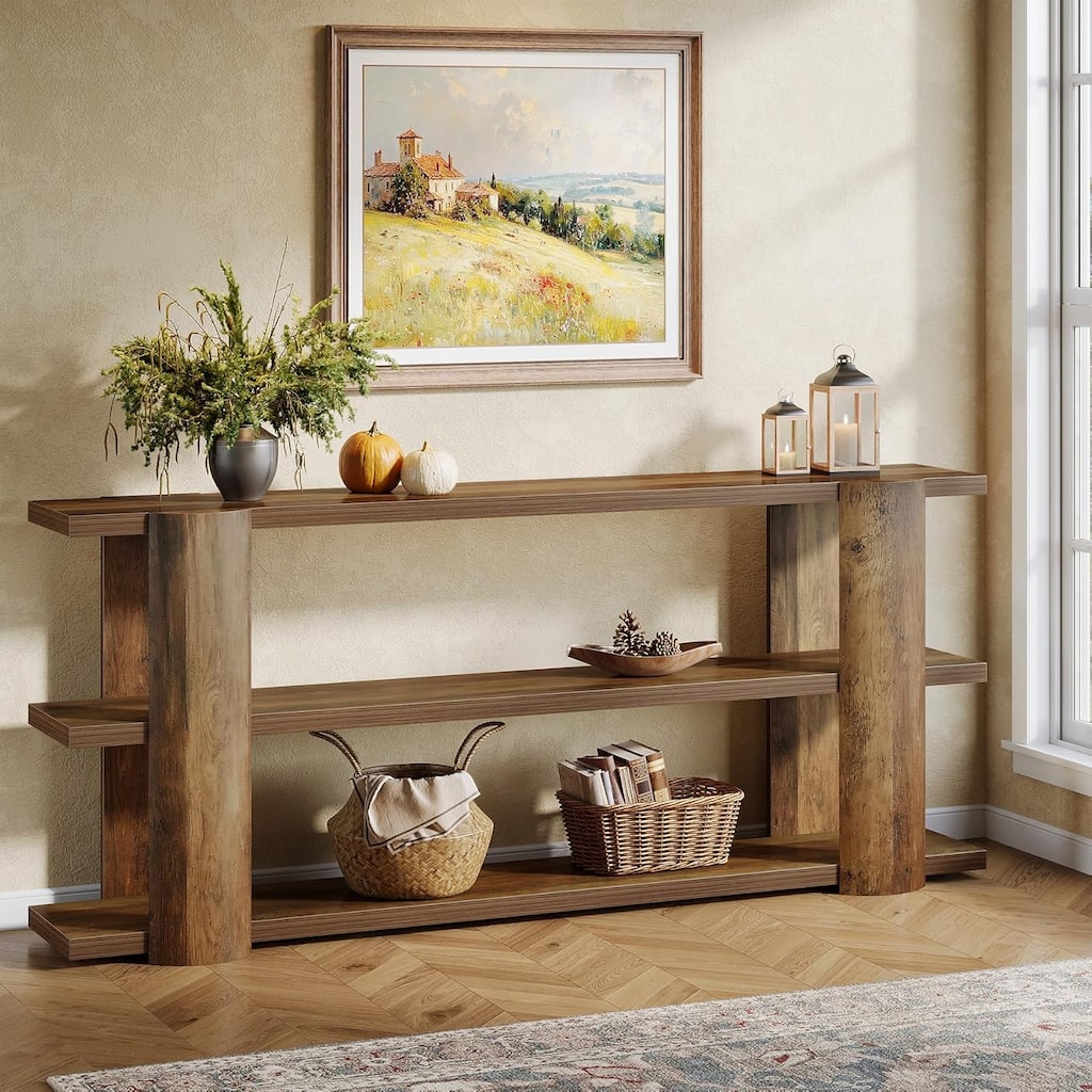 70.87" Farmhouse Extra Long Console Table, Narrow Wooden 3-Tier Sofa Table Behind Couch for Entryway, Living Room, Hallway Foyer