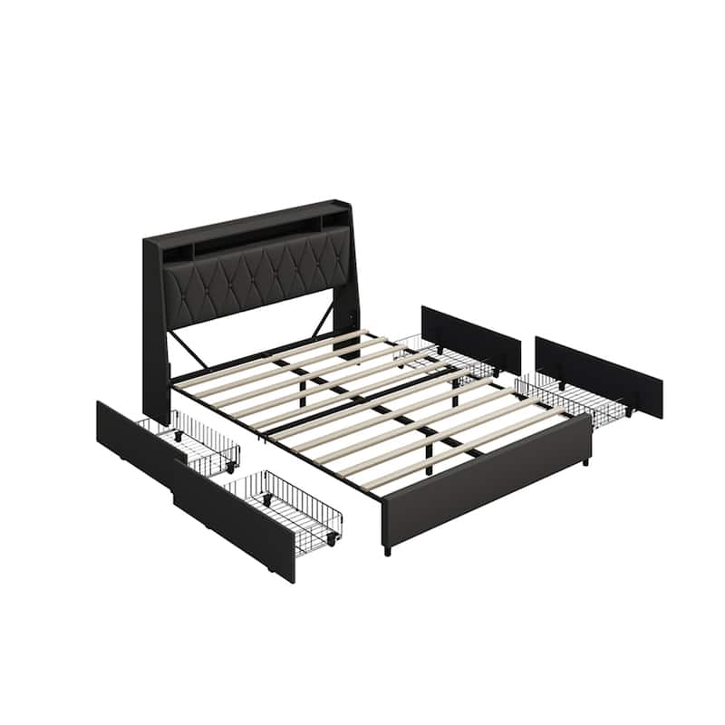 Full Bed Frame with Ergonomic Headboard