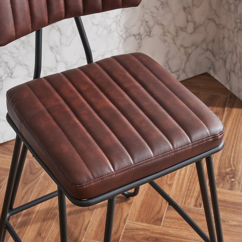 Industrial Bar Stools Set of 2, Counter Height Chairs with PU Leather Upholstery & Metal Frame