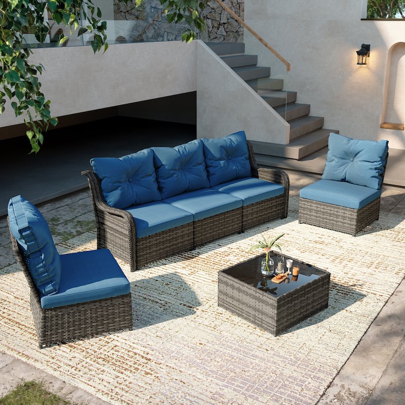 6-pieces Patio Wicker Outdoor Sectional Seating Sofa Set with Coffee Table
