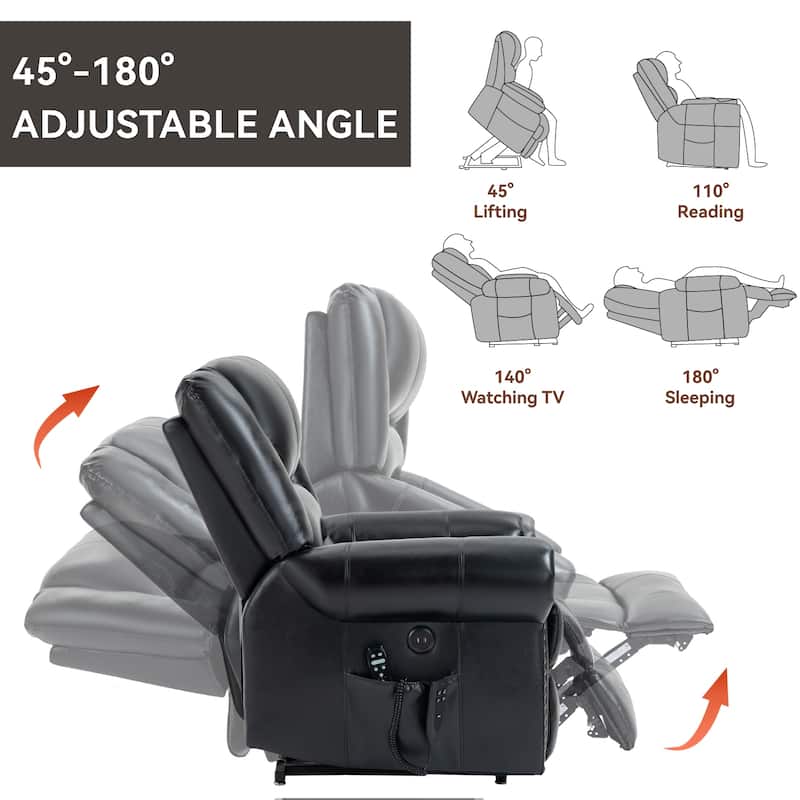Genuine Leather Electric Lift Recliner with Dual Motors, 8-Point Massage, Heating, USB Charging, and Infinite Recline