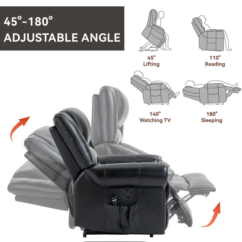 Roomfitters Dual Motor Power Lift Recliner, Infinite Position Massage Chair with 180-Degree Recline and USB