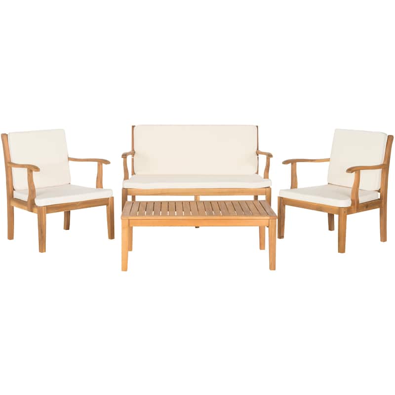 SAFAVIEH Outdoor Arely Acacia Wood 4-Piece Patio Set - 48W x 32D x 25H