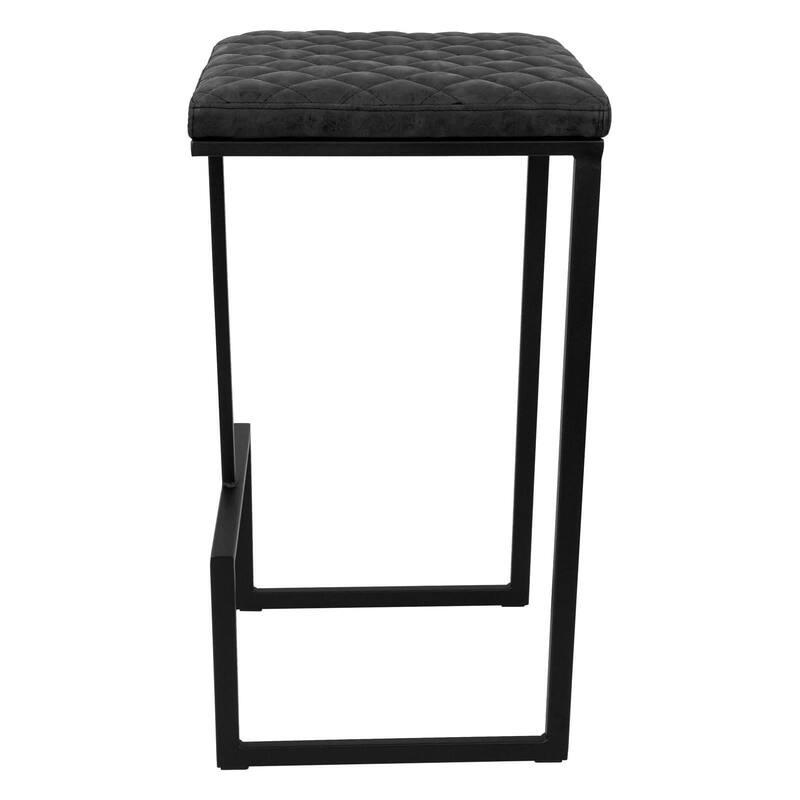 Quincy Leather Quilted Counter Height Barstool (Set of 2) with Upholstered Square Seats & Footrest for Home Bar & Kitchen