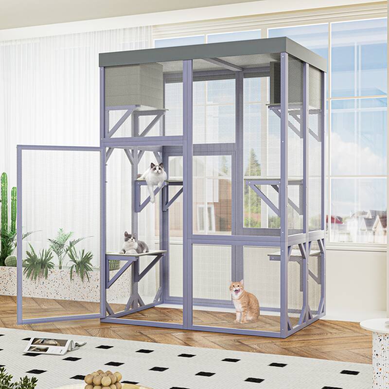 Catio Outdoor Cat Enclosure, Large Wooden at Playpen House Patio, Cat Cage Playpen with 4 Platforms & 2 Napping Houses
