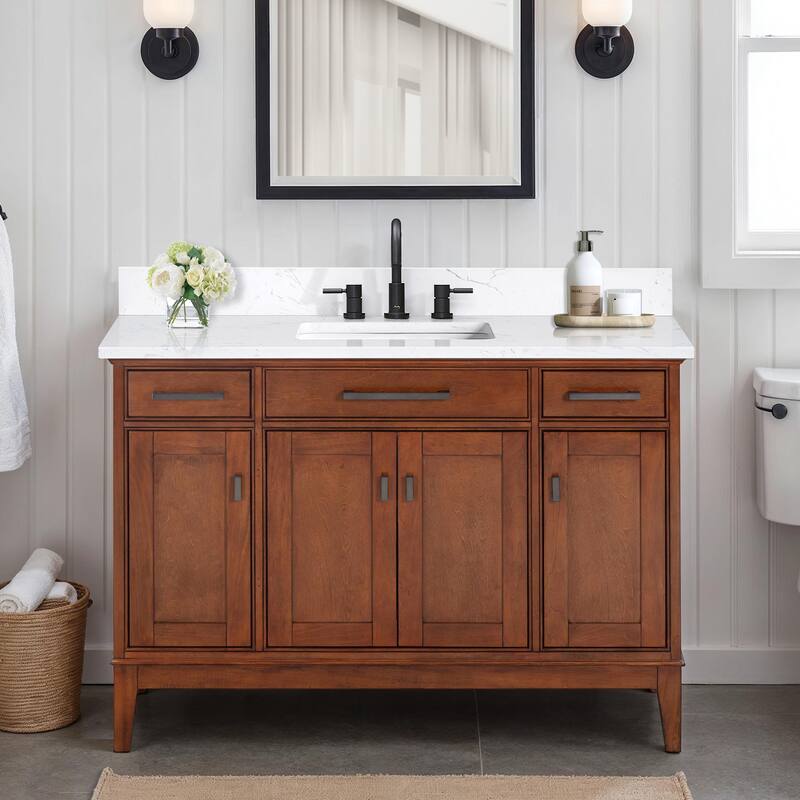 Madison 48 in. Single Sink Bathroom Vanity with Engineered Stone Top - 49" x 22"D x 35"H - Tobacco