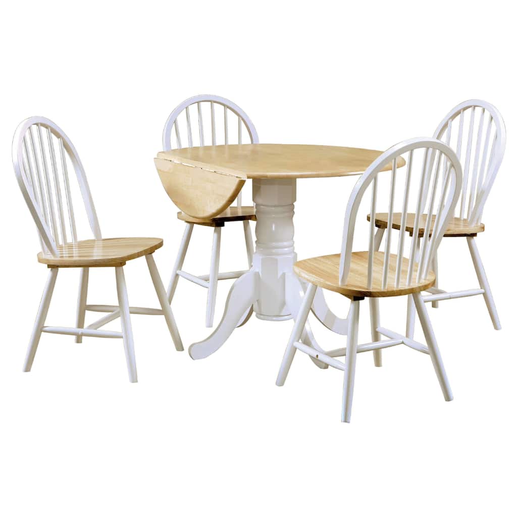 Giva Round Dining Table and 4 Chairs Set, Drop-Leaf, White and Brown