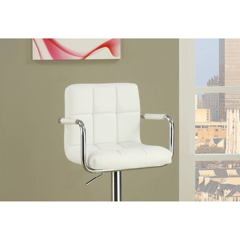 White Faux Leather Bar Stool Counter Height Chairs Set Of 2 Adjustable Height Kitchen Island Stools Armrest Chairs